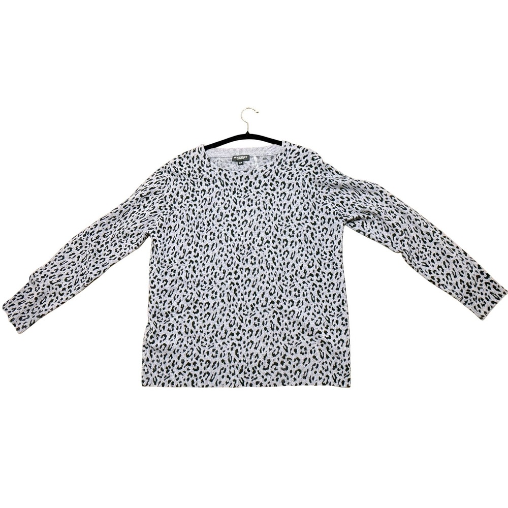 Repeat Cashmere Leopard Print Sweater Gray 100% Cashmere Soft Luxe S